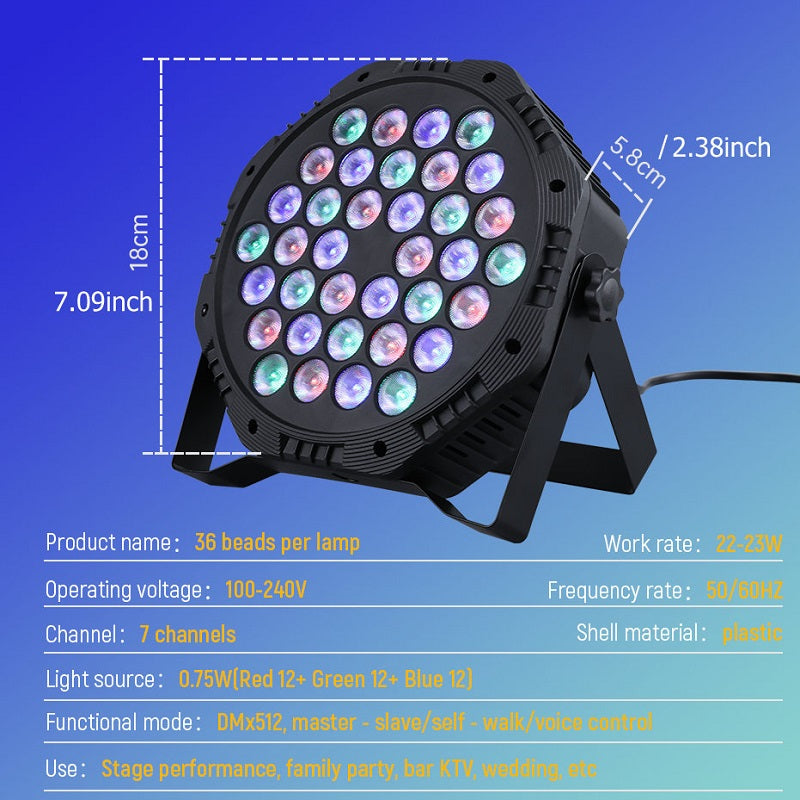 2 pcs Flower Dance® 36 LED Party Par Lights with Sound Activated Remote and DMX Control, Multiple RGB Lighting Effects DJ Lights for Christmas,Wedding, Disco, Dance Party, Club