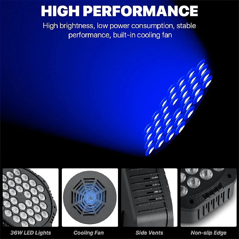 2 pcs Flower Dance® 36 LED Party Par Lights with Sound Activated Remote and DMX Control, Multiple RGB Lighting Effects DJ Lights for Christmas,Wedding, Disco, Dance Party, Club