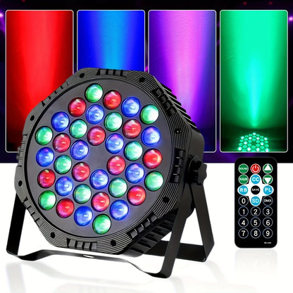2 pcs Flower Dance® 36 LED Party Par Lights with Sound Activated Remote and DMX Control, Multiple RGB Lighting Effects DJ Lights for Christmas,Wedding, Disco, Dance Party, Club