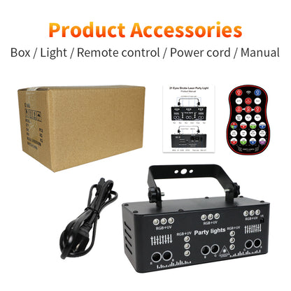 Party Lights, 21 Lens DJ Lights with Strobe Effect,Disco Light Indoor with RGB UV Laser Light Support Sound Control DMX5 (21eyes)