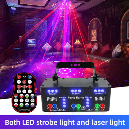 Party Lights, 21 Lens DJ Lights with Strobe Effect,Disco Light Indoor with RGB UV Laser Light Support Sound Control DMX5 (21eyes)
