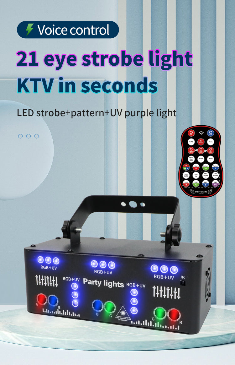 Party Lights, 21 Lens DJ Lights with Strobe Effect,Disco Light Indoor with RGB UV Laser Light Support Sound Control DMX5 (21eyes)