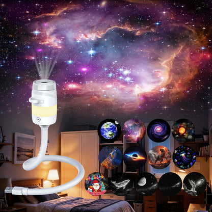 Flower Dance®2-in-1 Cosmic Theme Projector Lamp, USB-Powered 1.75 W Adjustable Atmosphere Light, Age 18+ Mini Night Light for Bedroom Ceiling Wall Decor