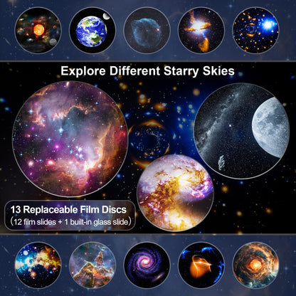 Flower Dance®LED Star Projector Light - USB-Powered Multifunction RGB LED Lighted Device with 13 Starry Sky Film Plates, 30,000-Hour Lifespan, Romantic Effect for Bedroom, Perfect for Home Decor & Graduation Gifts