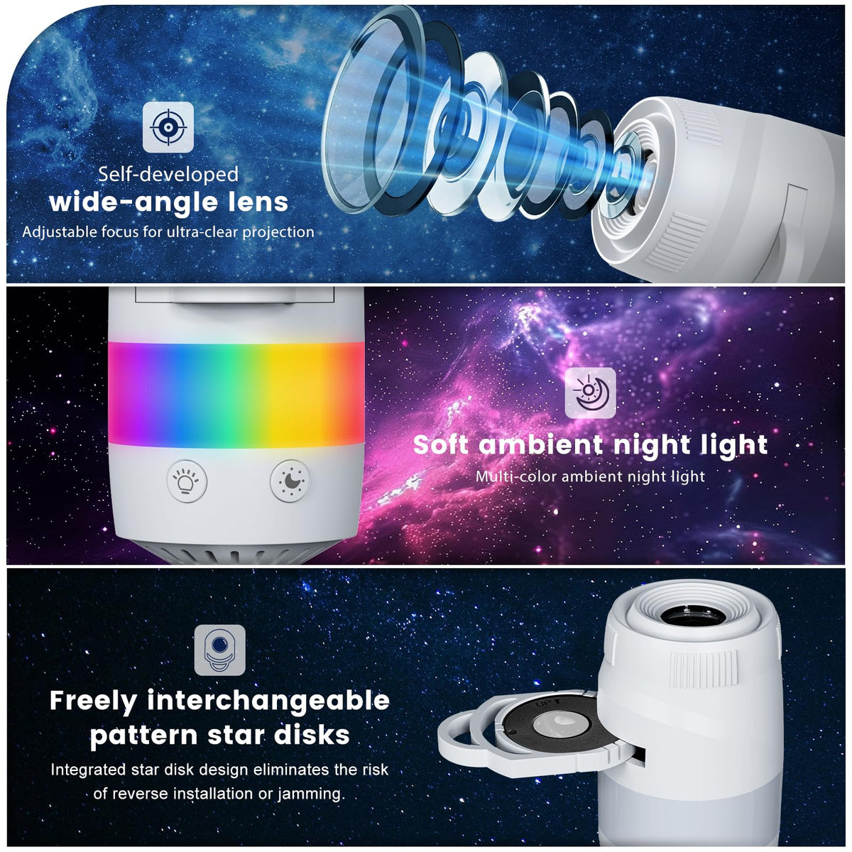 Flower Dance®2-in-1 Cosmic Theme Projector Lamp, USB-Powered 1.75 W Adjustable Atmosphere Light, Age 18+ Mini Night Light for Bedroom Ceiling Wall Decor