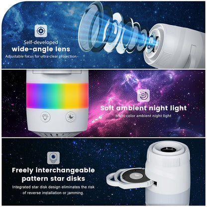 Flower Dance®2-in-1 Cosmic Theme Projector Lamp, USB-Powered 1.75 W Adjustable Atmosphere Light, Age 18+ Mini Night Light for Bedroom Ceiling Wall Decor