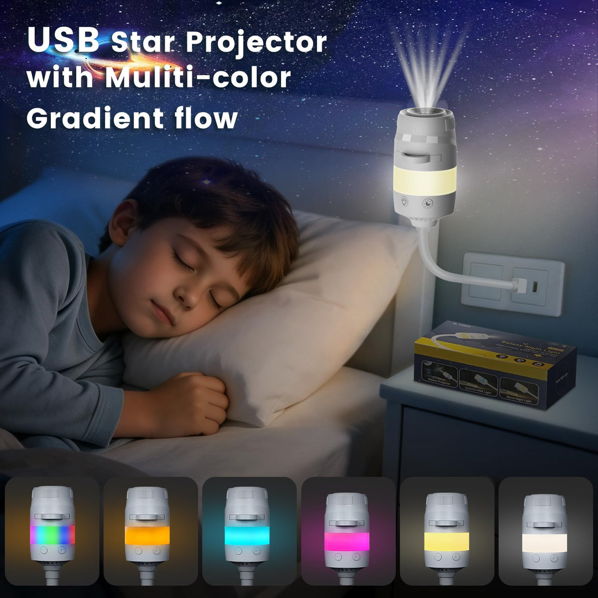 Flower Dance®2-in-1 Cosmic Theme Projector Lamp, USB-Powered 1.75 W Adjustable Atmosphere Light, Age 18+ Mini Night Light for Bedroom Ceiling Wall Decor