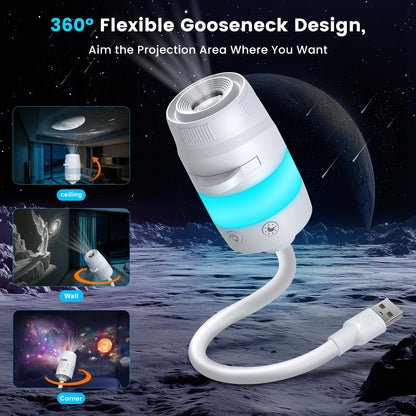 Flower Dance®2-in-1 Cosmic Theme Projector Lamp, USB-Powered 1.75 W Adjustable Atmosphere Light, Age 18+ Mini Night Light for Bedroom Ceiling Wall Decor
