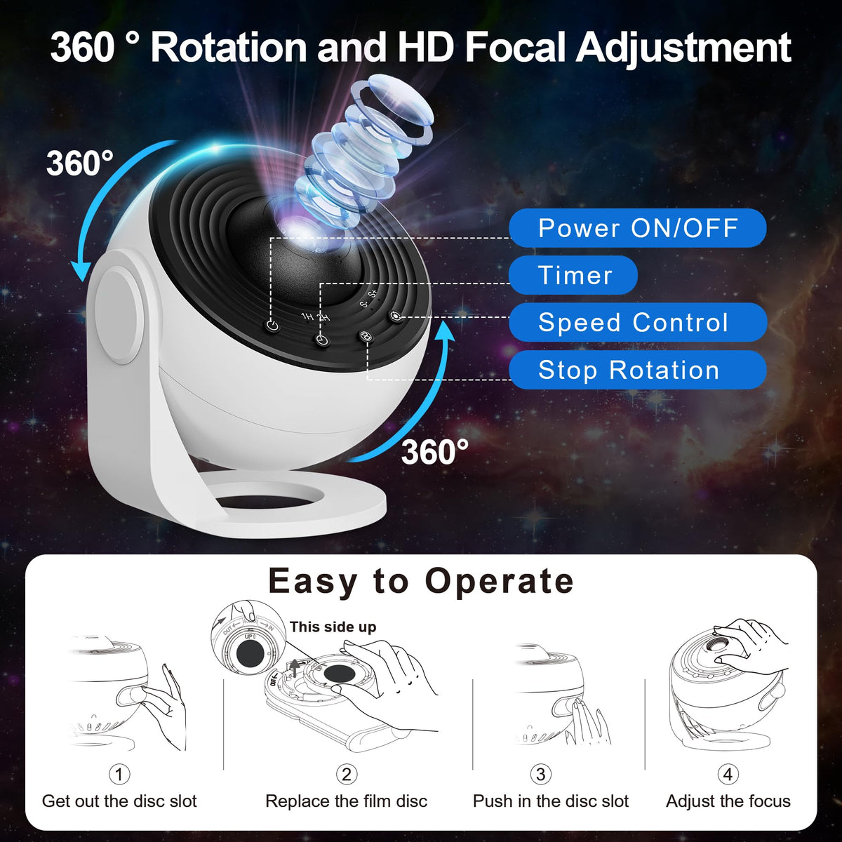 Flower Dance®LED Star Projector Light - USB-Powered Multifunction RGB LED Lighted Device with 13 Starry Sky Film Plates, 30,000-Hour Lifespan, Romantic Effect for Bedroom, Perfect for Home Decor & Graduation Gifts